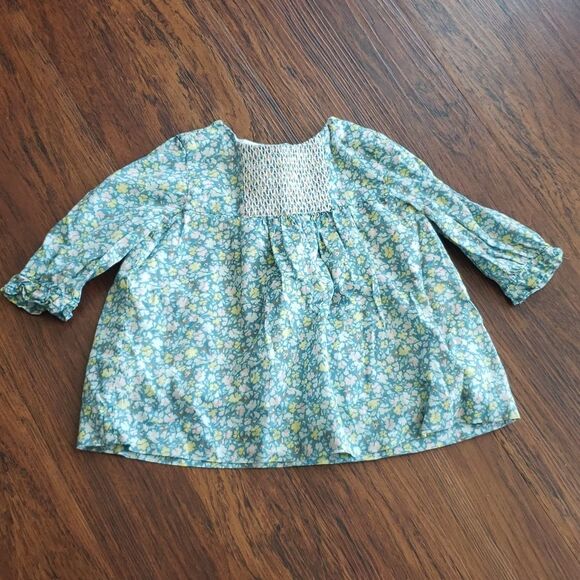 Janie and Jack Green Floral Chic Trendy Casual Preppy Cute Top Size 6-12mo - Picture 1 of 5